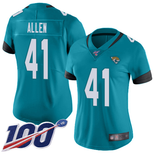 Jaguars #41 Josh Allen Teal Green Alternate Women's Stitched Football 100th Season Vapor Limited Jersey