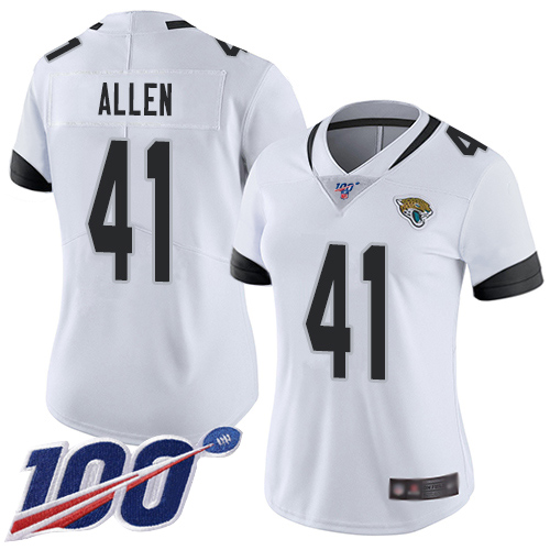 Jaguars #41 Josh Allen White Women's Stitched Football 100th Season Vapor Limited Jersey