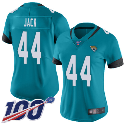 Jaguars #44 Myles Jack Teal Green Alternate Women's Stitched Football 100th Season Vapor Limited Jersey