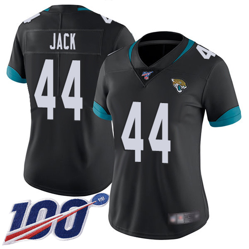 Jaguars #44 Myles Jack Black Team Color Women's Stitched Football 100th Season Vapor Limited Jersey