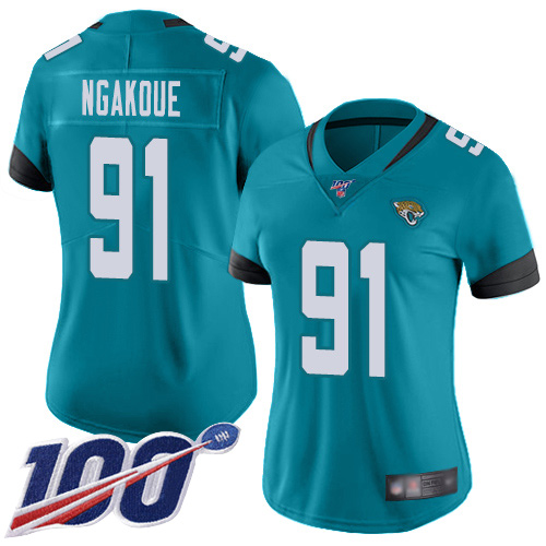 Jaguars #91 Yannick Ngakoue Teal Green Alternate Women's Stitched Football 100th Season Vapor Limited Jersey Jaguars #91 Yannick Ngakoue Teal Green Alternate Women's Stitched Football 100th Season Vapor Limited Jersey