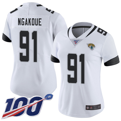 Jaguars #91 Yannick Ngakoue White Women's Stitched Football 100th Season Vapor Limited Jersey