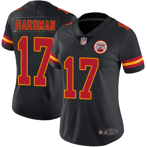 Chiefs #17 Mecole Hardman Black Women's Stitched Football Limited Rush Jersey Chiefs #17 Mecole Hardman Black Women's Stitched Football Limited Rush Jersey