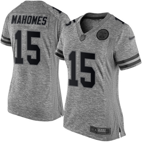 Chiefs #15 Patrick Mahomes Gray Women's Stitched Football Limited Gridiron Gray Jersey