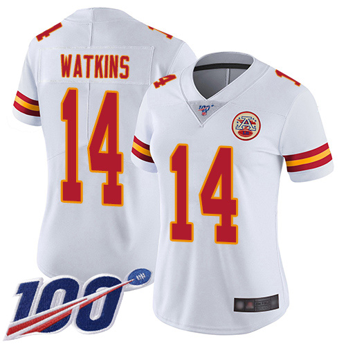 Chiefs #14 Sammy Watkins White Women's Stitched Football 100th Season Vapor Limited Jersey