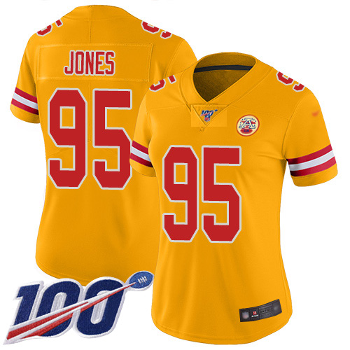 Chiefs #95 Chris Jones Gold Women's Stitched Football Limited Inverted Legend 100th Season Jersey