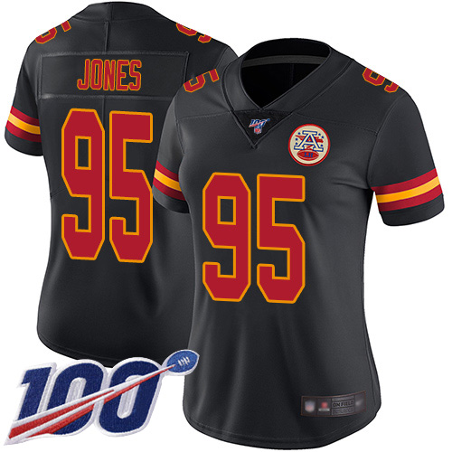 Chiefs #95 Chris Jones Black Women's Stitched Football Limited Rush 100th Season Jersey