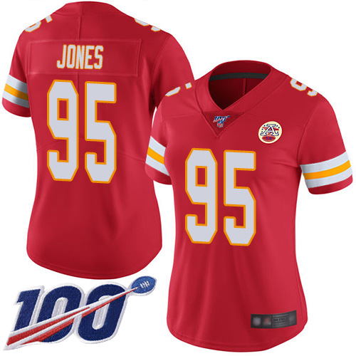 Chiefs #95 Chris Jones Red Team Color Women's Stitched Football 100th Season Vapor Limited Jersey
