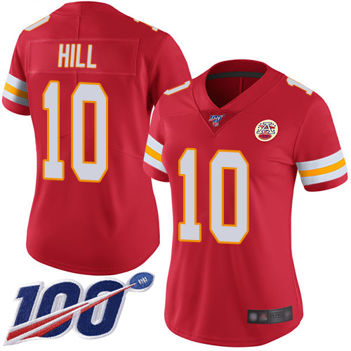 Chiefs #10 Tyreek Hill Red Team Color Women's Stitched Football 100th Season Vapor Limited Jersey