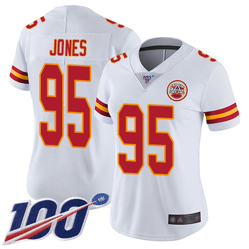 Chiefs #95 Chris Jones White Women's Stitched Football 100th Season Vapor Limited Jersey