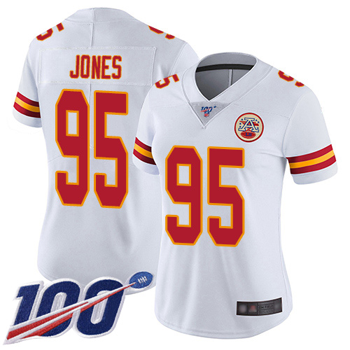 Chiefs #95 Chris Jones White Women's Stitched Football 100th Season Vapor Limited Jersey Chiefs #95 Chris Jones White Women's Stitched Football 100th Season Vapor Limited Jersey