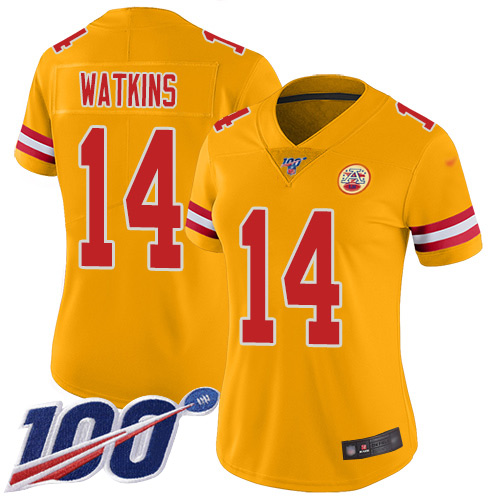 Chiefs #14 Sammy Watkins Gold Women's Stitched Football Limited Inverted Legend 100th Season Jersey