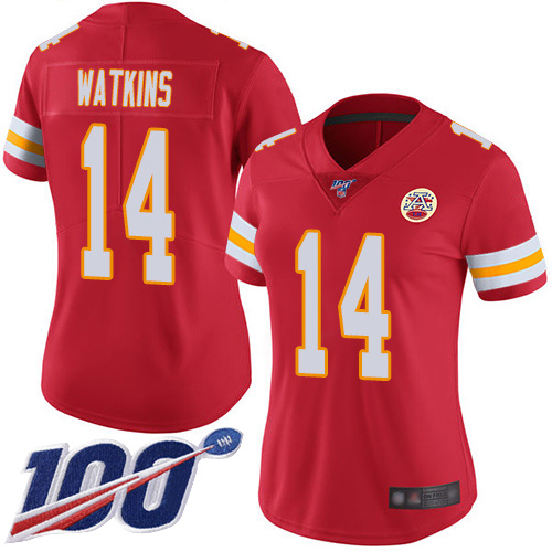 Chiefs #14 Sammy Watkins Red Team Color Women's Stitched Football 100th Season Vapor Limited Jersey