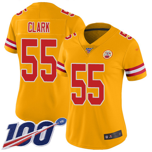 Chiefs #55 Frank Clark Gold Women's Stitched Football Limited Inverted Legend 100th Season Jersey
