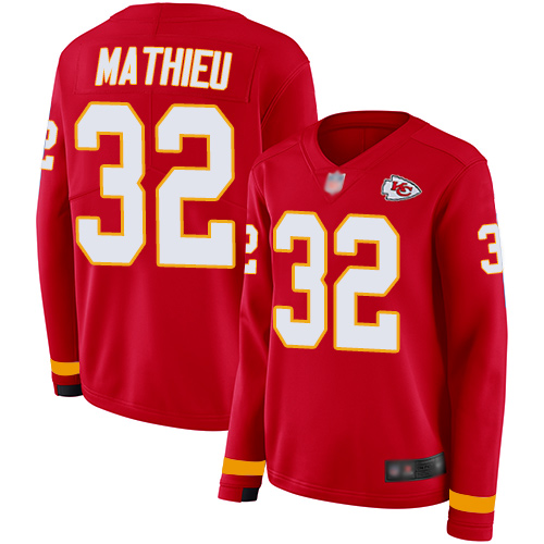 Nike Chiefs #32 Tyrann Mathieu Red Team Color Women's Stitched NFL Limited Therma Long Sleeve Jersey