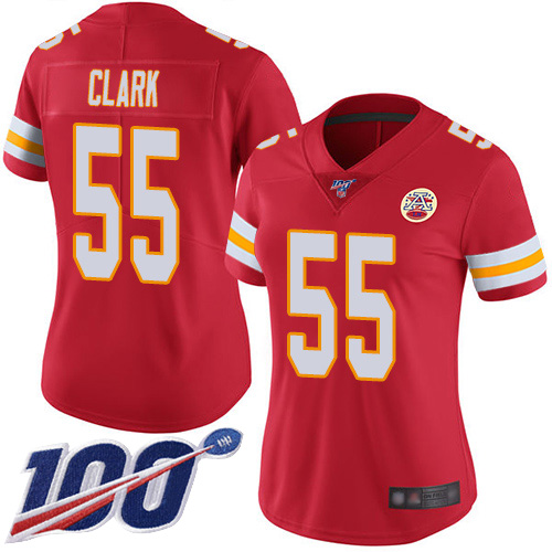 Chiefs #55 Frank Clark Red Team Color Women's Stitched Football 100th Season Vapor Limited Jersey