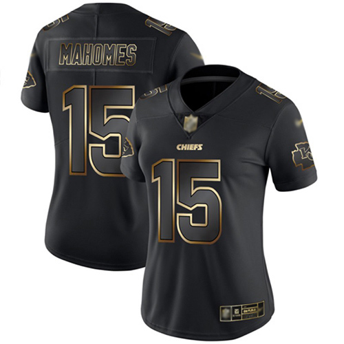 Chiefs #15 Patrick Mahomes Black/Gold Women's Stitched Football Vapor Untouchable Limited Jersey