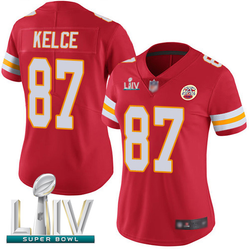 Chiefs #87 Travis Kelce Red Team Color Super Bowl LIV Bound Women's Stitched Football Vapor Untouchable Limited Jersey
