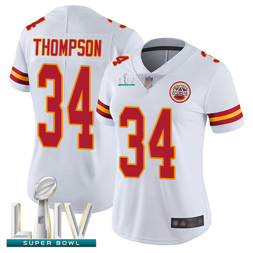 Chiefs #34 Darwin Thompson White Super Bowl LIV Bound Women's Stitched Football Vapor Untouchable Limited Jersey