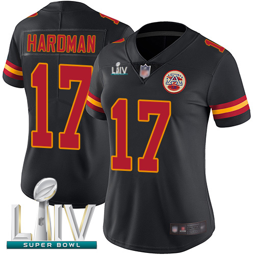 Chiefs #17 Mecole Hardman Black Super Bowl LIV Bound Women's Stitched Football Limited Rush Jersey
