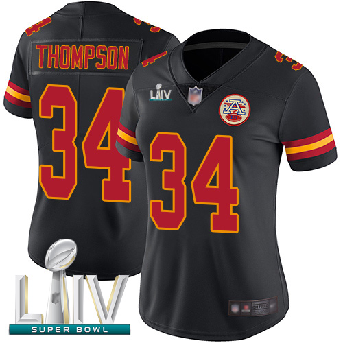 Chiefs #34 Darwin Thompson Black Super Bowl LIV Bound Women's Stitched Football Limited Rush Jersey