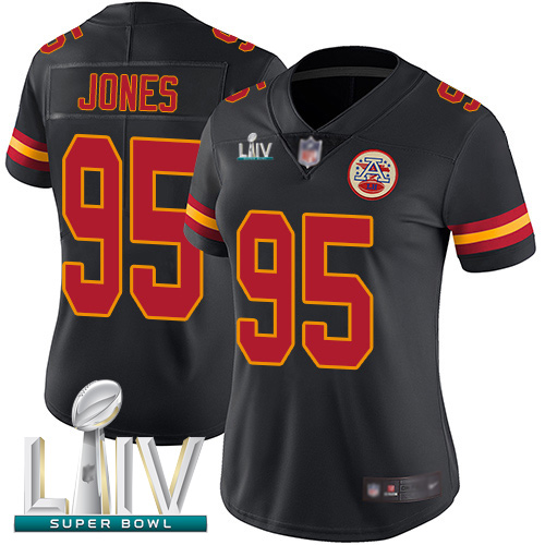 Chiefs #95 Chris Jones Black Super Bowl LIV Bound Women's Stitched Football Limited Rush Jersey