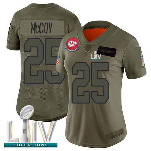 Chiefs #25 LeSean McCoy Camo Super Bowl LIV Bound Women's Stitched Football Limited 2019 Salute to Service Jersey