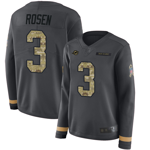 Nike Dolphins #3 Josh Rosen Anthracite Salute to Service Women's Stitched NFL Limited Therma Long Sleeve Jersey