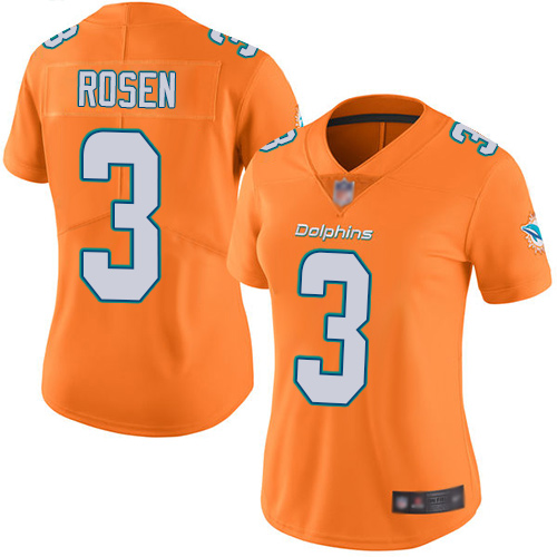 Nike Dolphins #3 Josh Rosen Orange Women's Stitched NFL Limited Rush Jersey