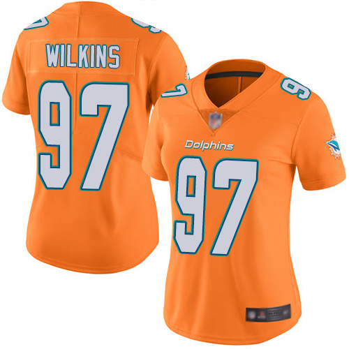 Dolphins #97 Christian Wilkins Orange Women's Stitched Football Limited Rush Jersey