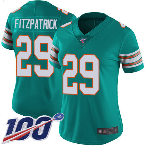 Dolphins #29 Minkah Fitzpatrick Aqua Green Alternate Women's Stitched Football 100th Season Vapor Limited Jersey
