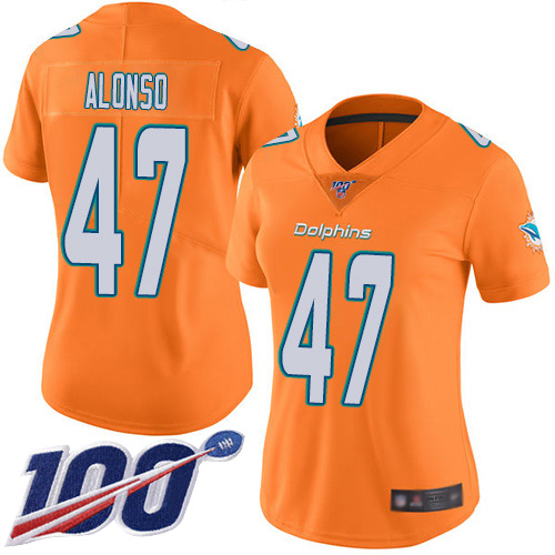 Dolphins #47 Kiko Alonso Orange Women's Stitched Football Limited Rush 100th Season Jersey