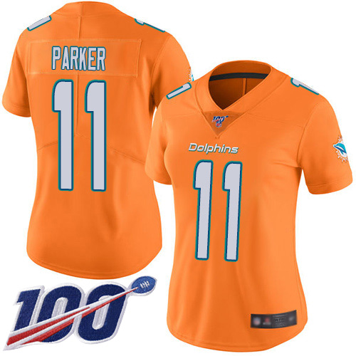 Dolphins #11 DeVante Parker Orange Women's Stitched Football Limited Rush 100th Season Jersey Dolphins #11 DeVante Parker Orange Women's Stitched Football Limited Rush 100th Season Jersey