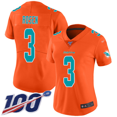 Dolphins #3 Josh Rosen Orange Women's Stitched Football Limited Inverted Legend 100th Season Jersey