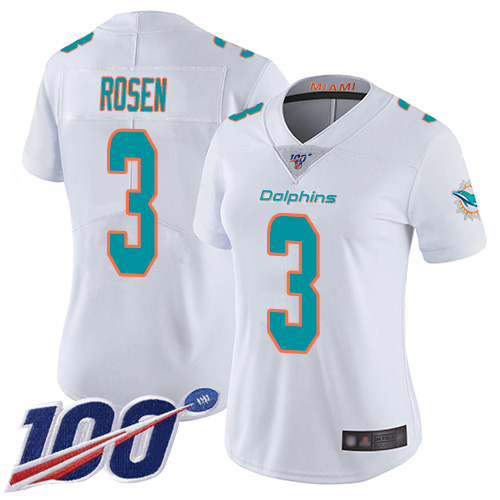 Dolphins #3 Josh Rosen White Women's Stitched Football 100th Season Vapor Limited Jersey