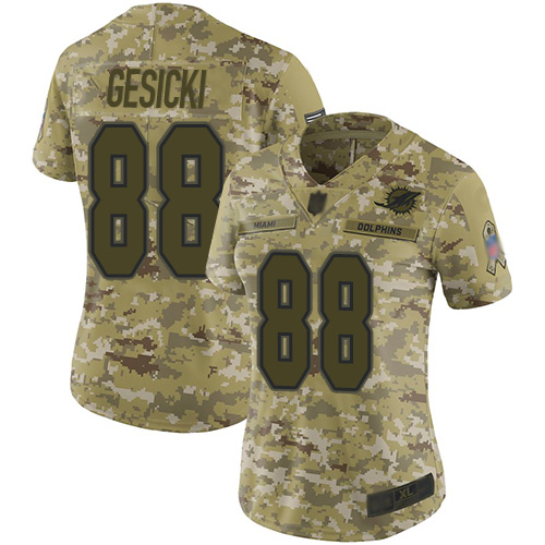 Dolphins #88 Mike Gesicki Camo Women's Stitched Football Limited 2018 Salute to Service Jersey