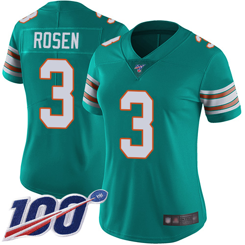 Dolphins #3 Josh Rosen Aqua Green Alternate Women's Stitched Football 100th Season Vapor Limited Jersey