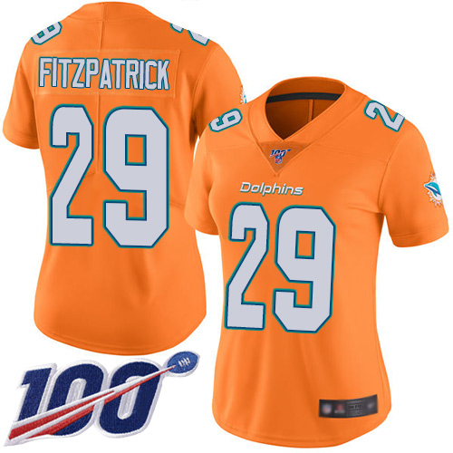 Dolphins #29 Minkah Fitzpatrick Orange Women's Stitched Football Limited Rush 100th Season Jersey Dolphins #29 Minkah Fitzpatrick Orange Women's Stitched Football Limited Rush 100th Season Jersey