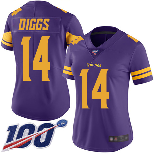 Vikings #14 Stefon Diggs Purple Women's Stitched Football Limited Rush 100th Season Jersey