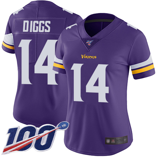 Vikings #14 Stefon Diggs Purple Team Color Women's Stitched Football 100th Season Vapor Limited Jersey