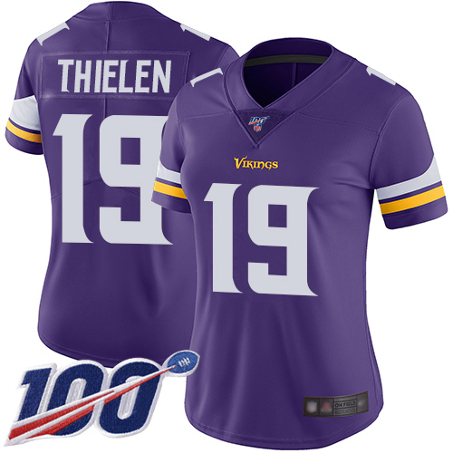 Vikings #19 Adam Thielen Purple Team Color Women's Stitched Football 100th Season Vapor Limited Jersey Vikings #19 Adam Thielen Purple Team Color Women's Stitched Football 100th Season Vapor Limited Jersey