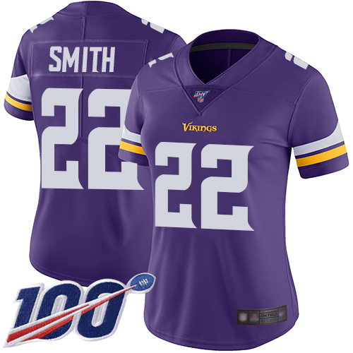 Vikings #22 Harrison Smith Purple Team Color Women's Stitched Football 100th Season Vapor Limited Jersey