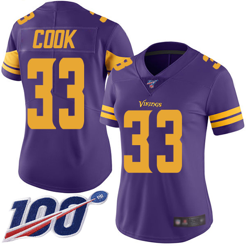 Vikings #33 Dalvin Cook Purple Women's Stitched Football Limited Rush 100th Season Jersey