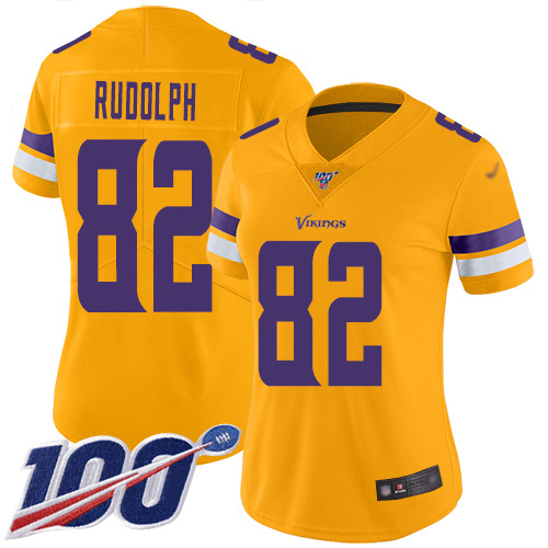 Vikings #82 Kyle Rudolph Gold Women's Stitched Football Limited Inverted Legend 100th Season Jersey