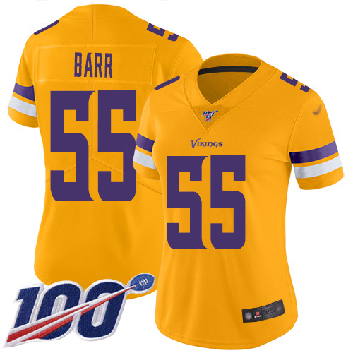 Vikings #55 Anthony Barr Gold Women's Stitched Football Limited Inverted Legend 100th Season Jersey