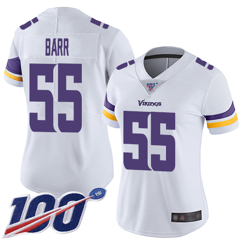 Vikings #55 Anthony Barr White Women's Stitched Football 100th Season Vapor Limited Jersey