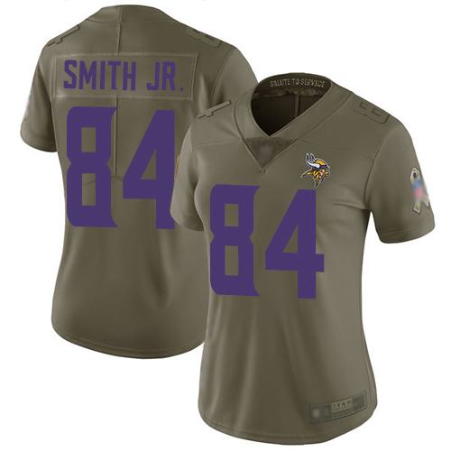 Vikings #84 Irv Smith Jr. Olive Women's Stitched Football Limited 2017 Salute to Service Jersey Vikings #84 Irv Smith Jr. Olive Women's Stitched Football Limited 2017 Salute to Service Jersey