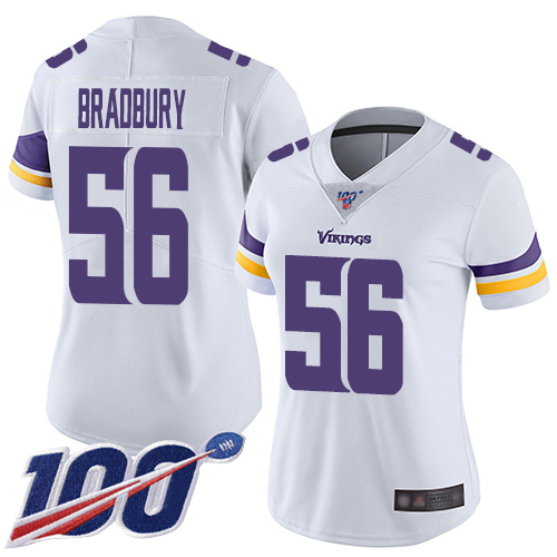Vikings #56 Garrett Bradbury White Women's Stitched Football 100th Season Vapor Limited Jersey