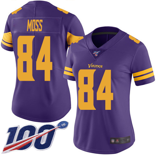 Vikings #84 Randy Moss Purple Women's Stitched Football Limited Rush 100th Season Jersey