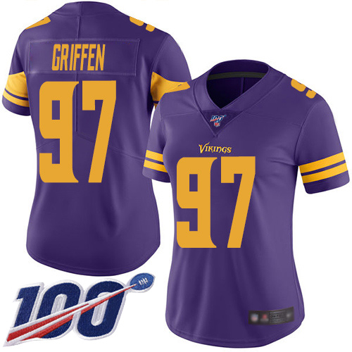 Vikings #97 Everson Griffen Purple Women's Stitched Football Limited Rush 100th Season Jersey